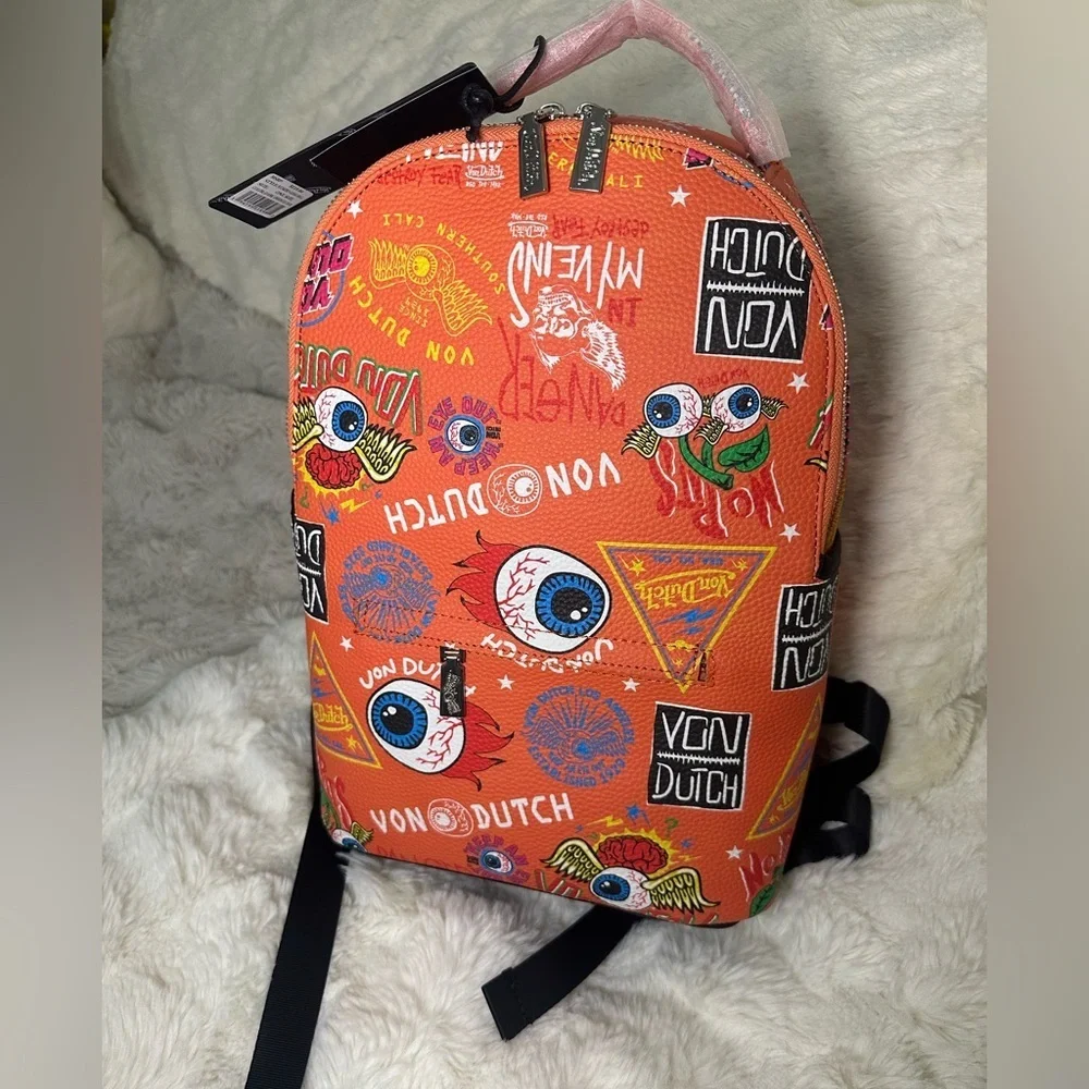 Von Dutch Vibrant Orange Backpack with Bold Graphics